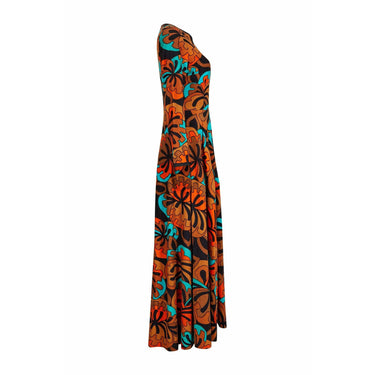 ARCHIVE: 1970s Frank Usher Psychedelic Leaf Print Maxi Dress