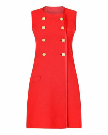 1970s French Couture Red Pinafore Dress
