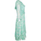 1970s Harry Algo Printed Green & White Silk Chiffon Dress With Ruffle Neckline