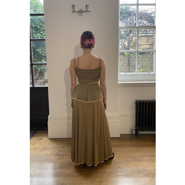 ARCHIVE - 1970s Horiko for Saks Peasant Style Olive Toned Silk Jersey Two Piece