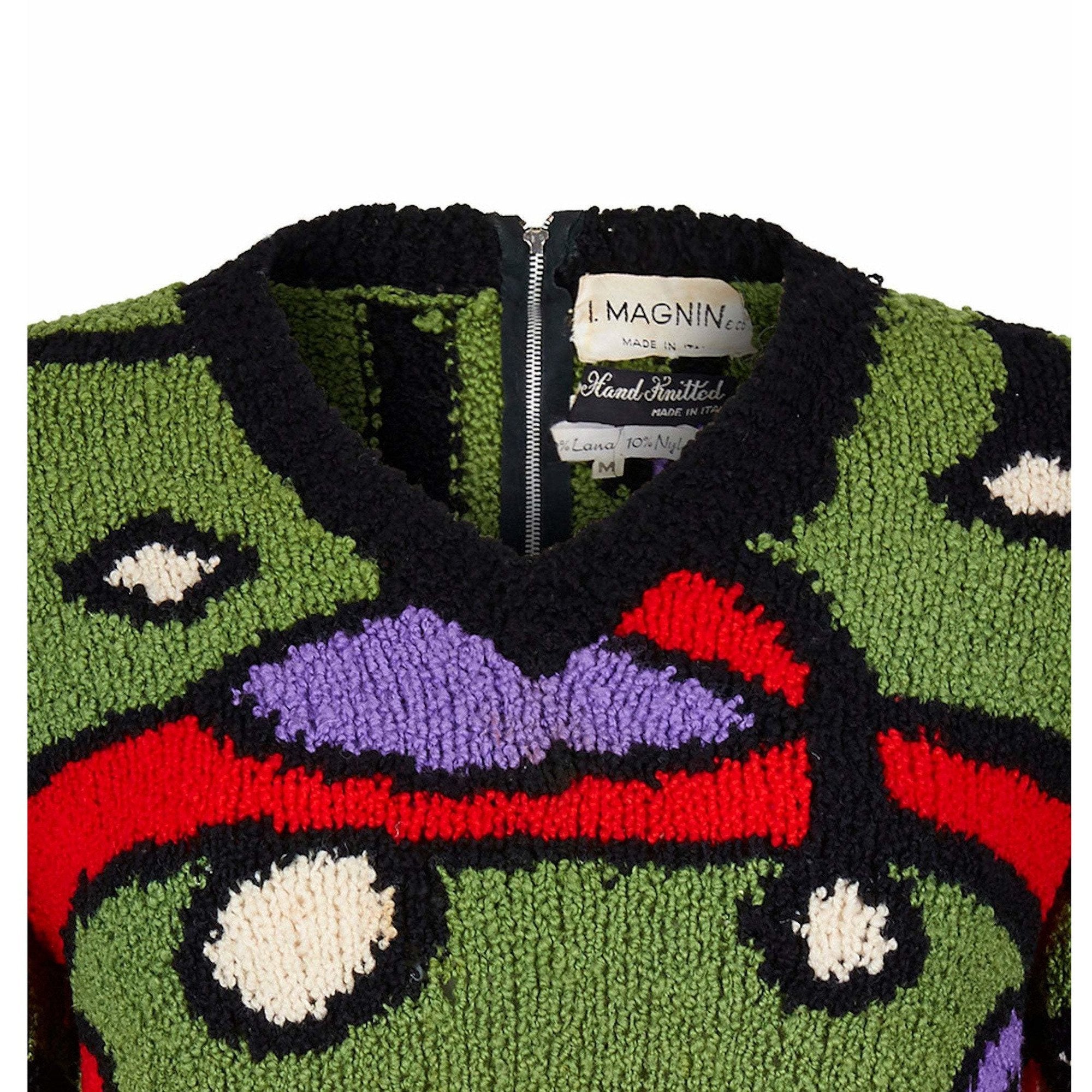 1970s I.Magnin Hand Knitted Wool Sweater With Abstract Design