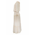 1970s Ivory Silk Crepe Couture Boho Dress With Lace Trim Detail