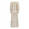 1970s Ivory Silk Crepe Couture Boho Dress With Lace Trim Detail