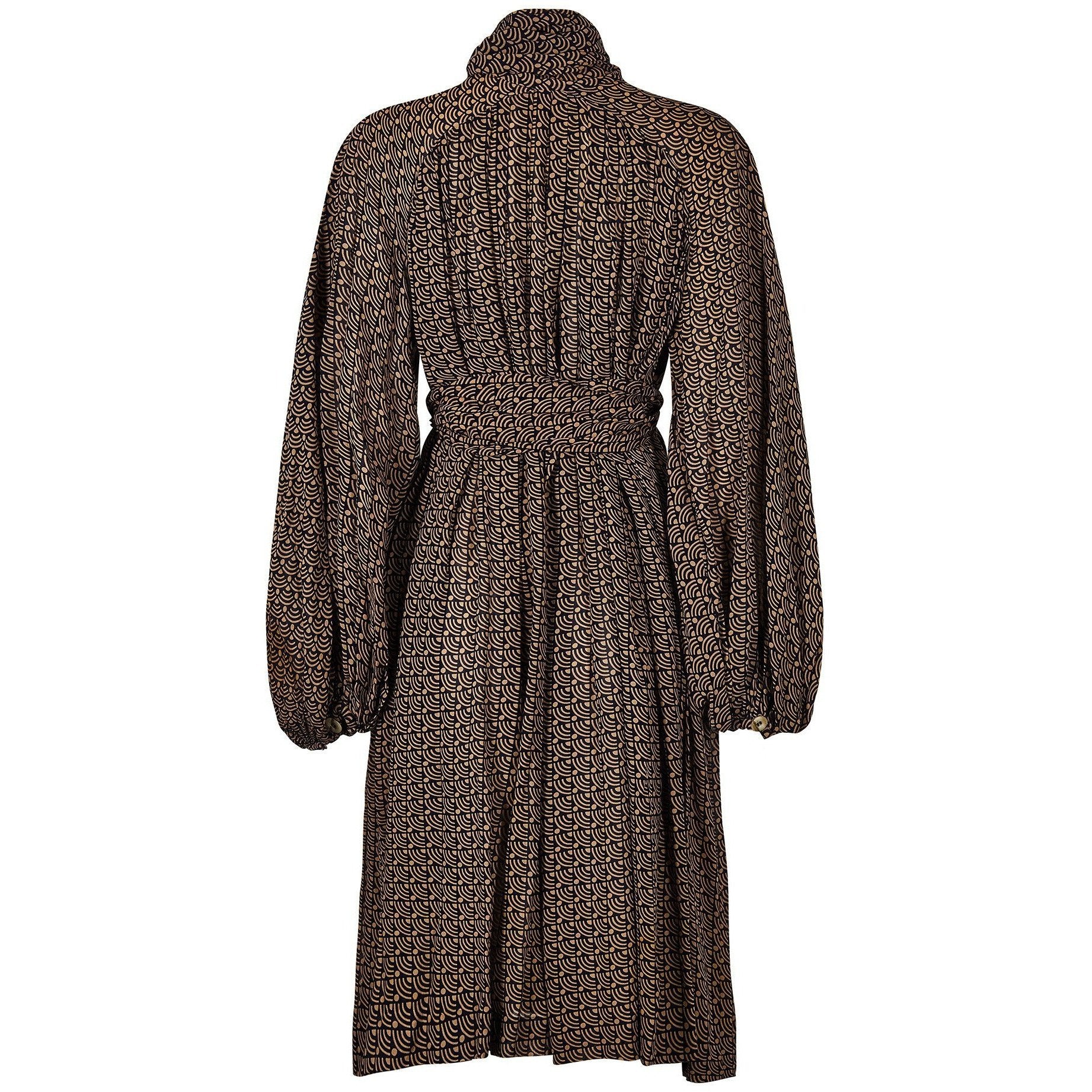 1970s Jean Varon Art Deco Print Dress