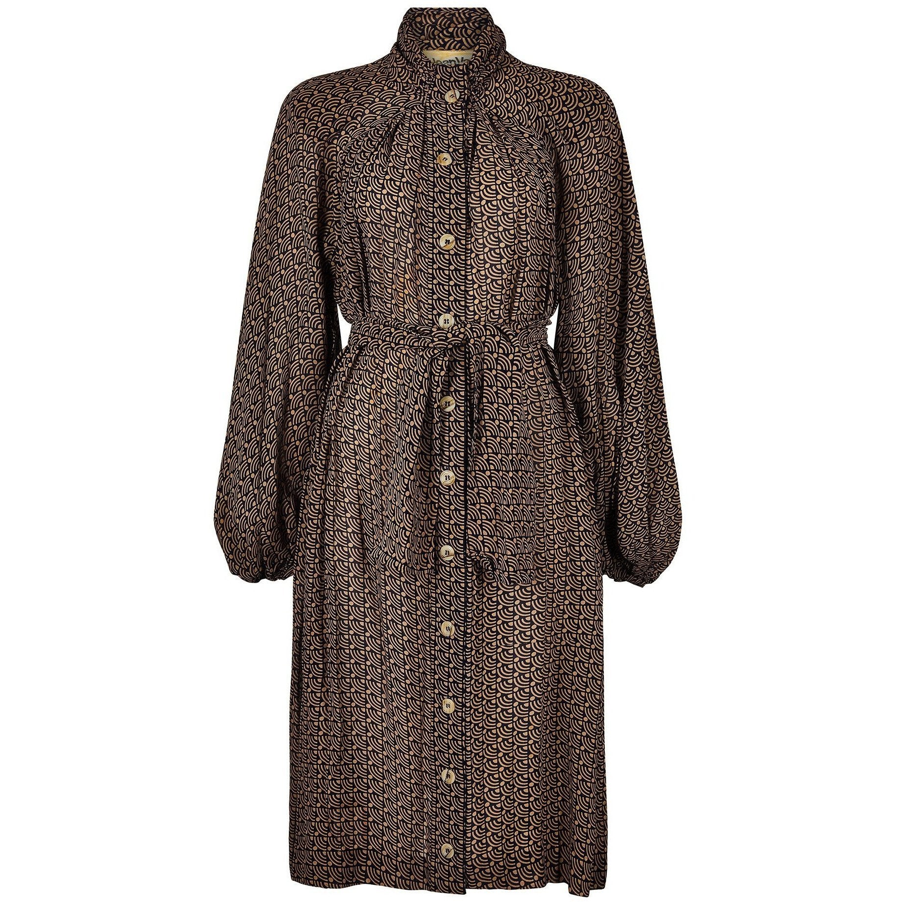 1970s Jean Varon Art Deco Print Dress