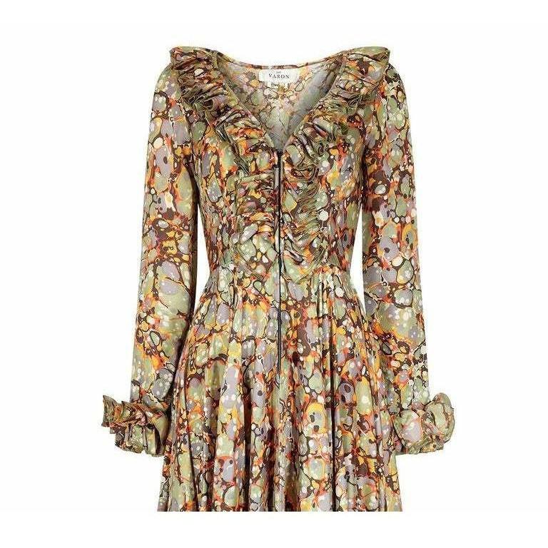 1970s Jean Varon psychedelic Autumn Tone Maxi Dress