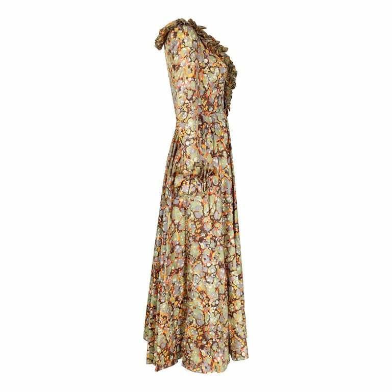 1970s Jean Varon psychedelic Autumn Tone Maxi Dress
