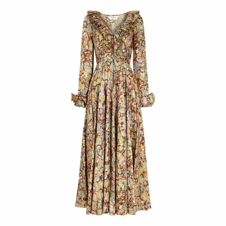 1970s Jean Varon psychedelic Autumn Tone Maxi Dress