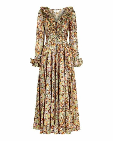 1970s Jean Varon psychedelic Autumn Tone Maxi Dress