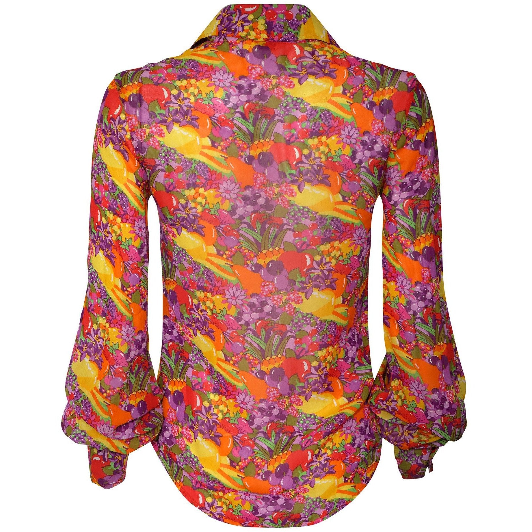 1970s Jeff Banks Colourful Floral and Fruit Print Shirt