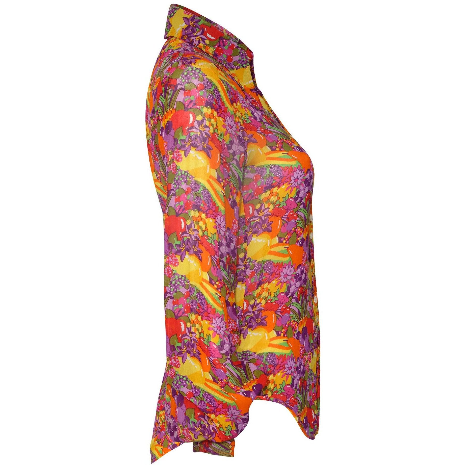 1970s Jeff Banks Colourful Floral and Fruit Print Shirt