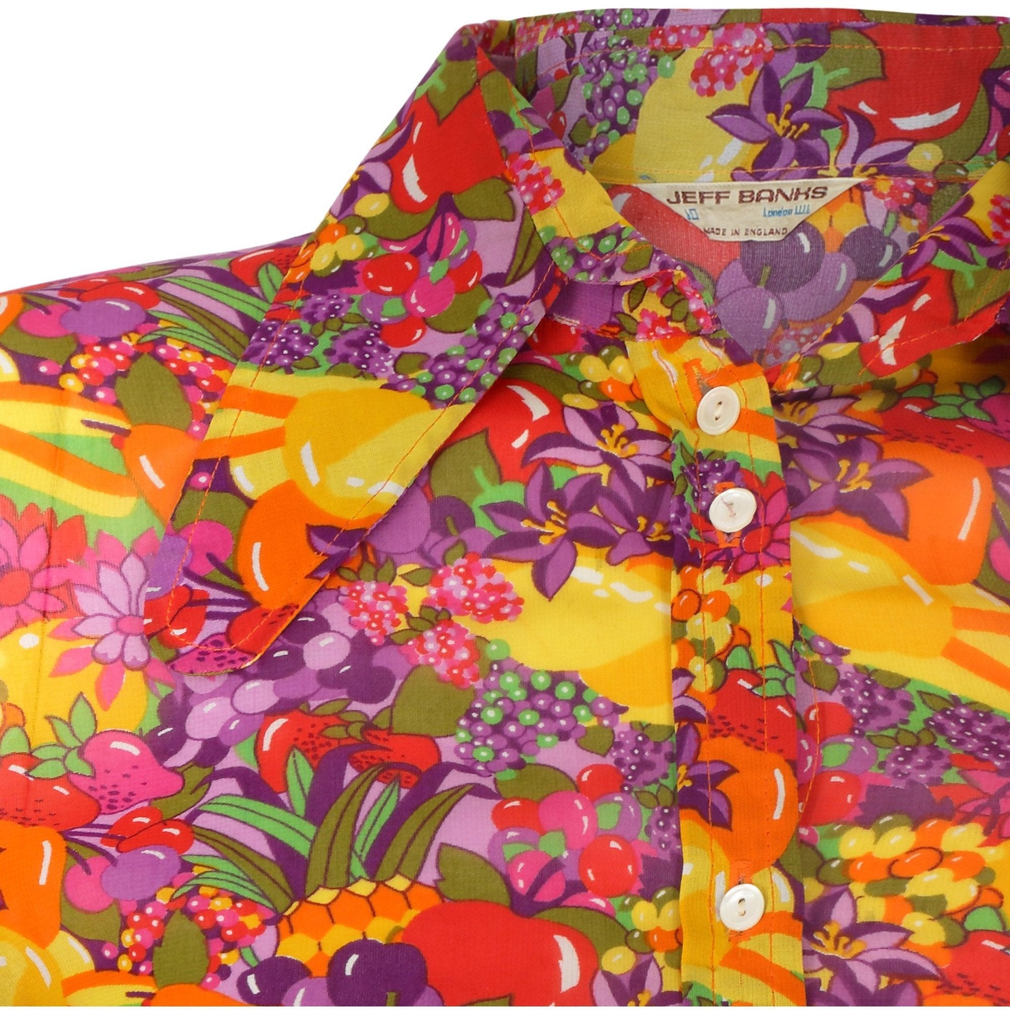 1970s Jeff Banks Colourful Floral and Fruit Print Shirt