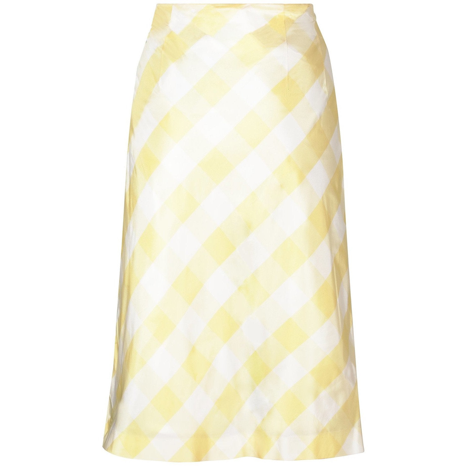 1970s Karl Lagerfeld for Chloe Yellow and White Gingham Check Silk Skirt
