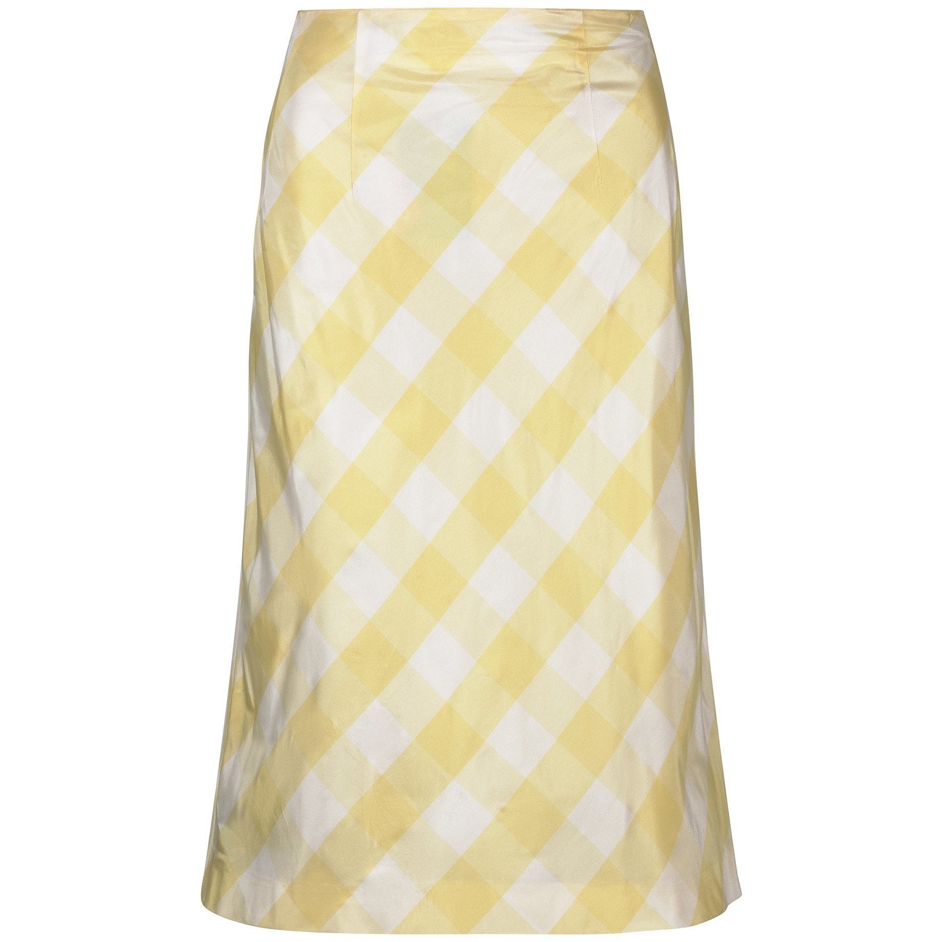 1970s Karl Lagerfeld for Chloe Yellow and White Gingham Check Silk Skirt