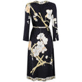 1970s Leonard Silk Jersey Oriental Blossom Print Dress With Tie Belt