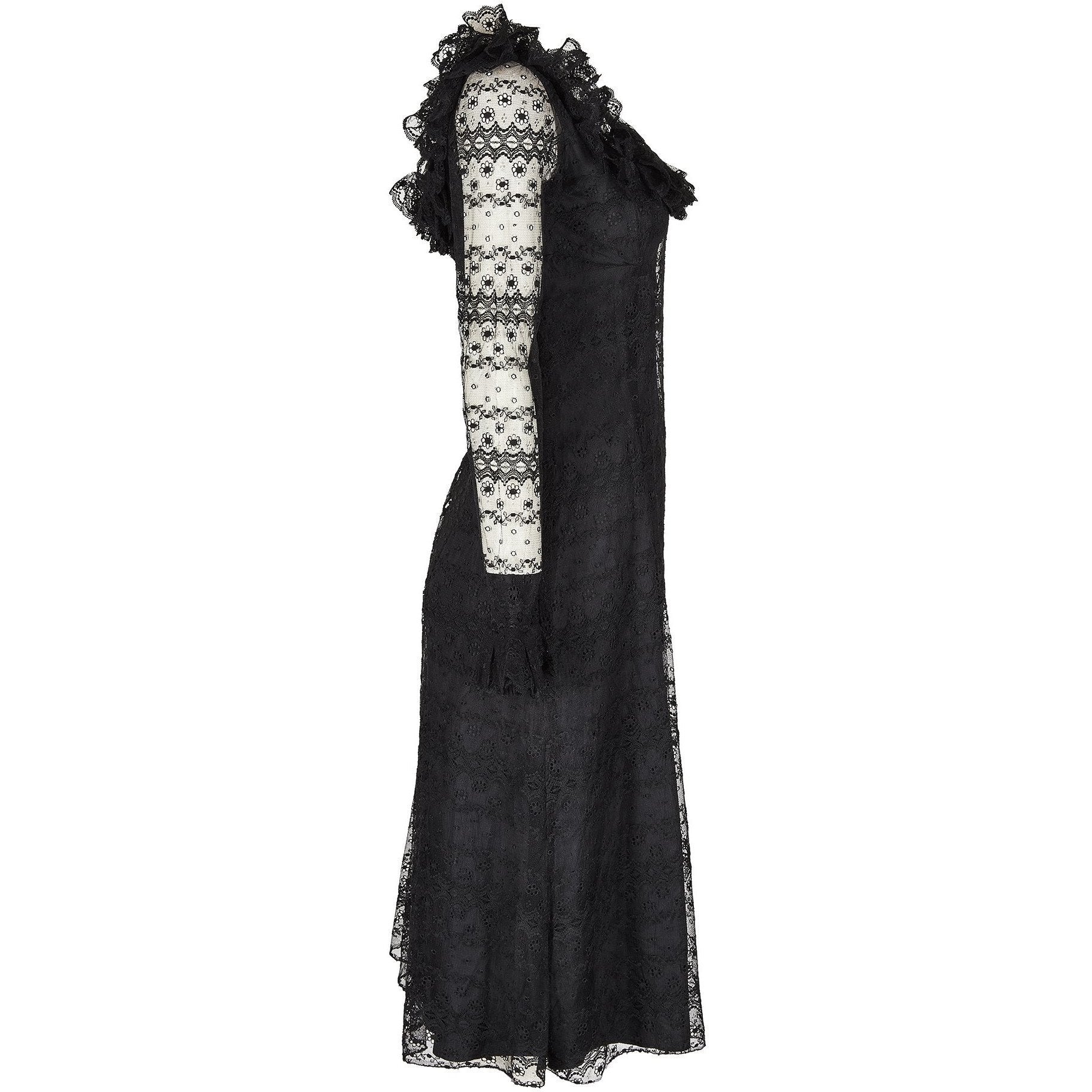 1970s Madame Gres Haute Couture Black Lace Dress