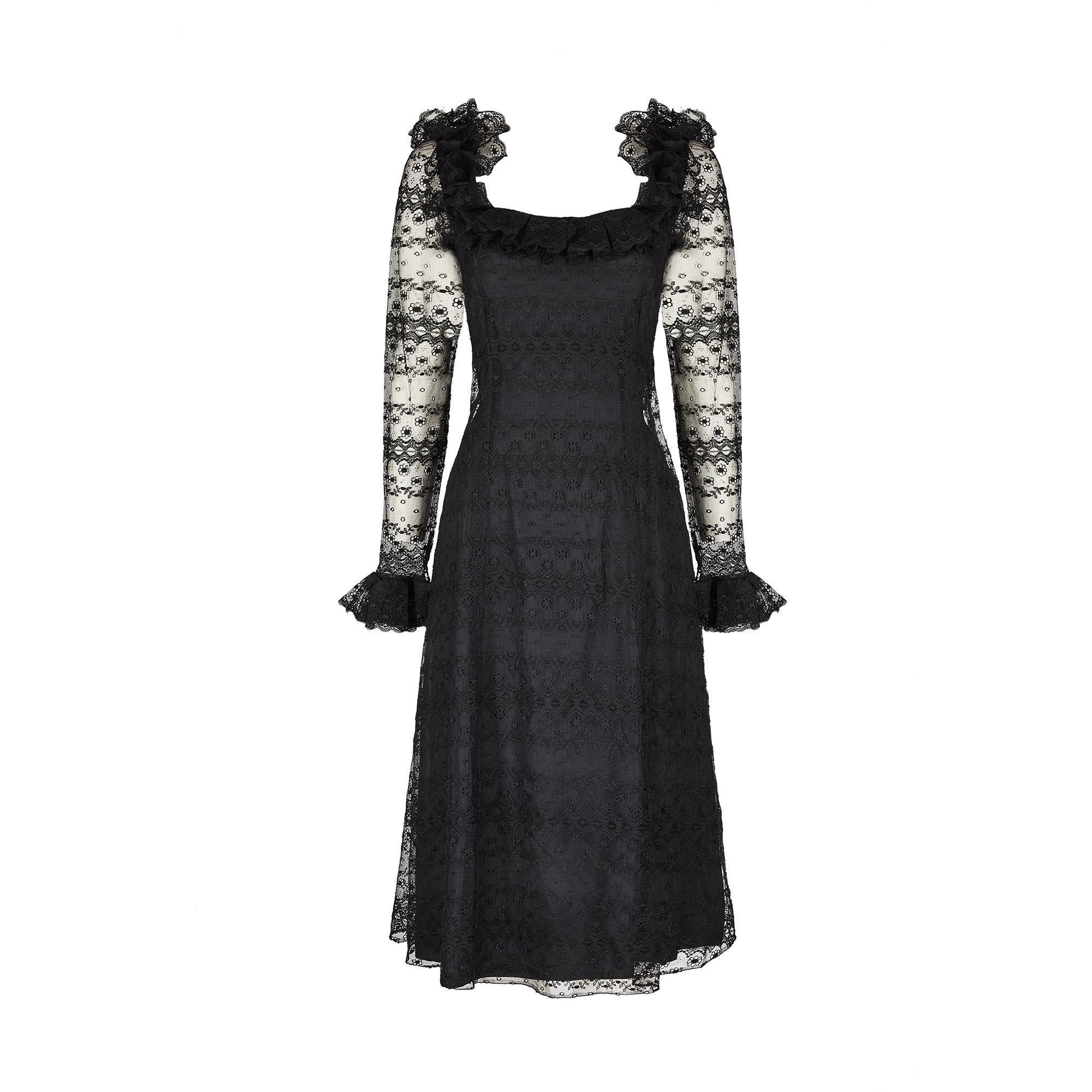 1970s Madame Gres Haute Couture Black Lace Dress