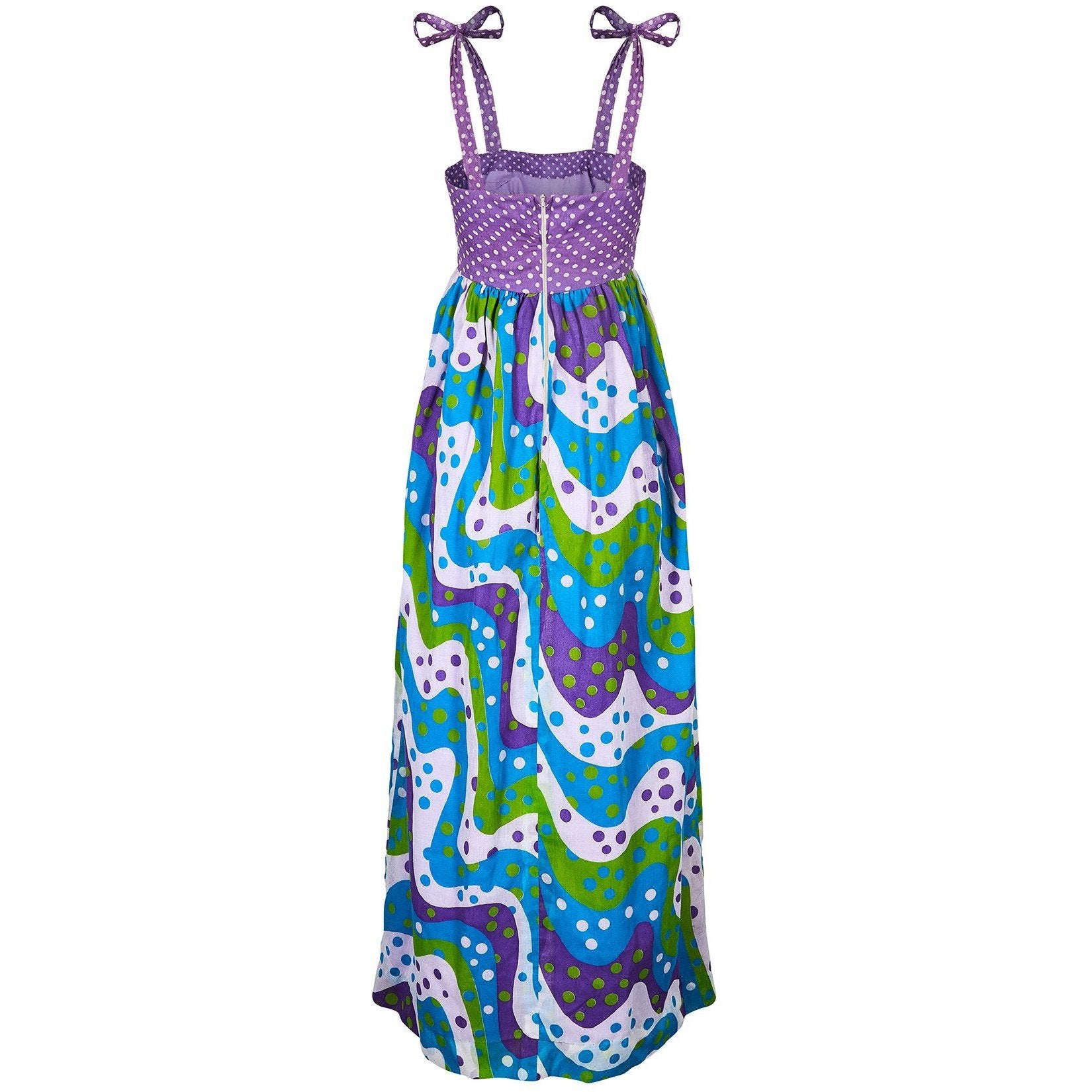 1970s Multi Coloured Polka Dot Maxi Dress