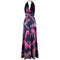 1970s Navy and Pink Geometric Print Halterneck Maxi Dress