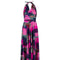 1970s Navy and Pink Geometric Print Halterneck Maxi Dress