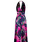 1970s Navy and Pink Geometric Print Halterneck Maxi Dress