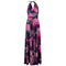 1970s Navy and Pink Geometric Print Halterneck Maxi Dress