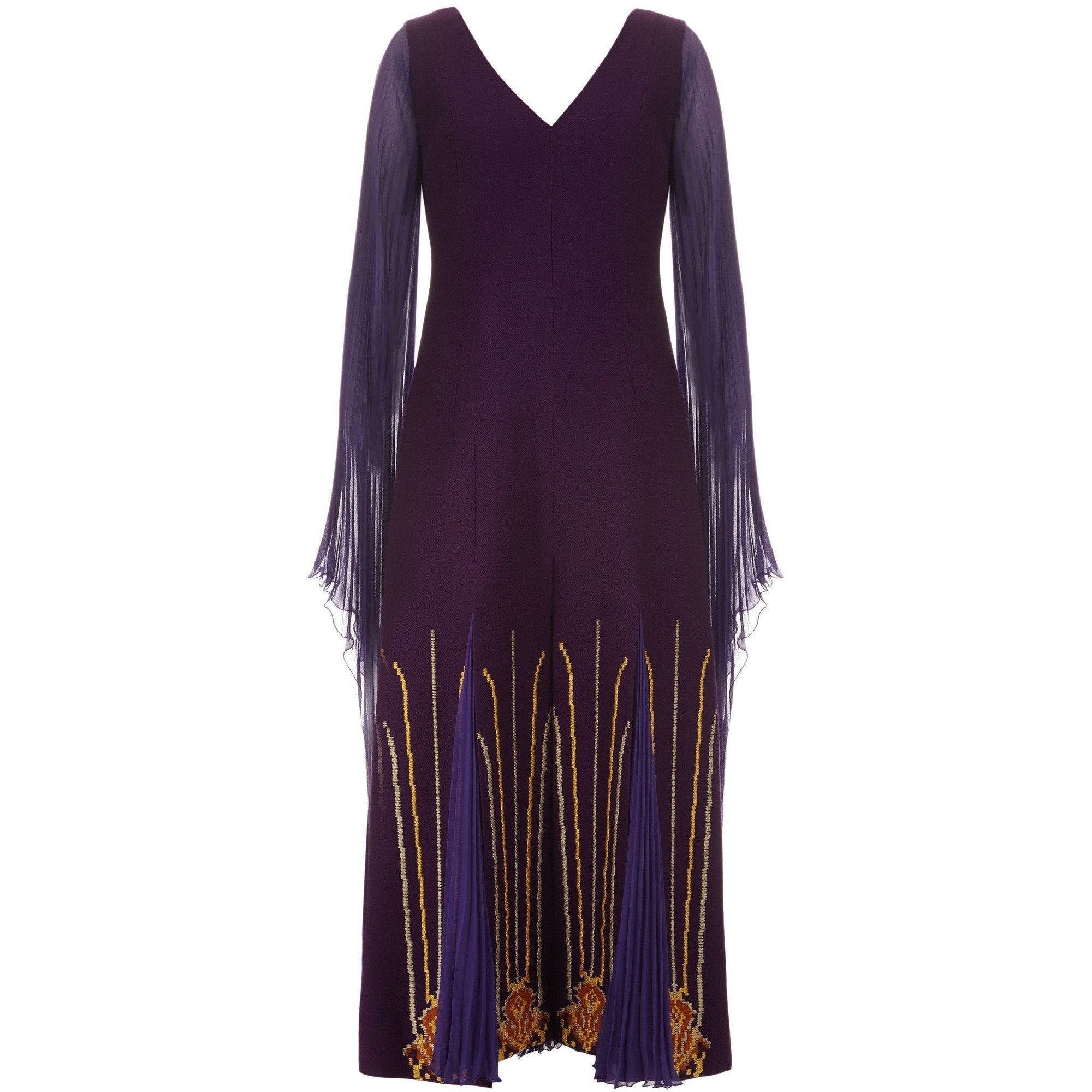 1970s Nikos-Takis Couture Purple Wool and Chiffon Dress