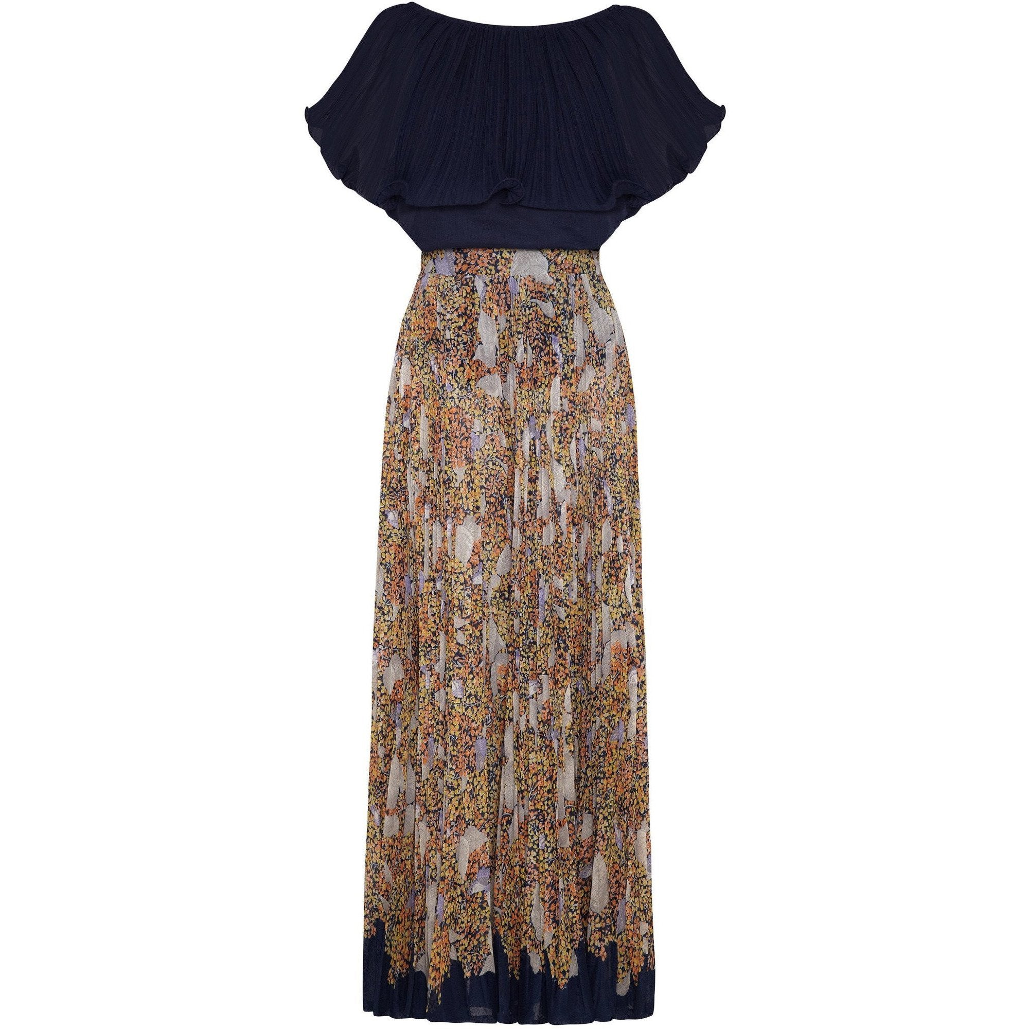 1970s Pleated Cotton Maxi Skirt and Navy Top Set