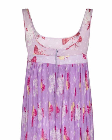 1970s Purple Butterfly Fortuny Style Empire Line Dress