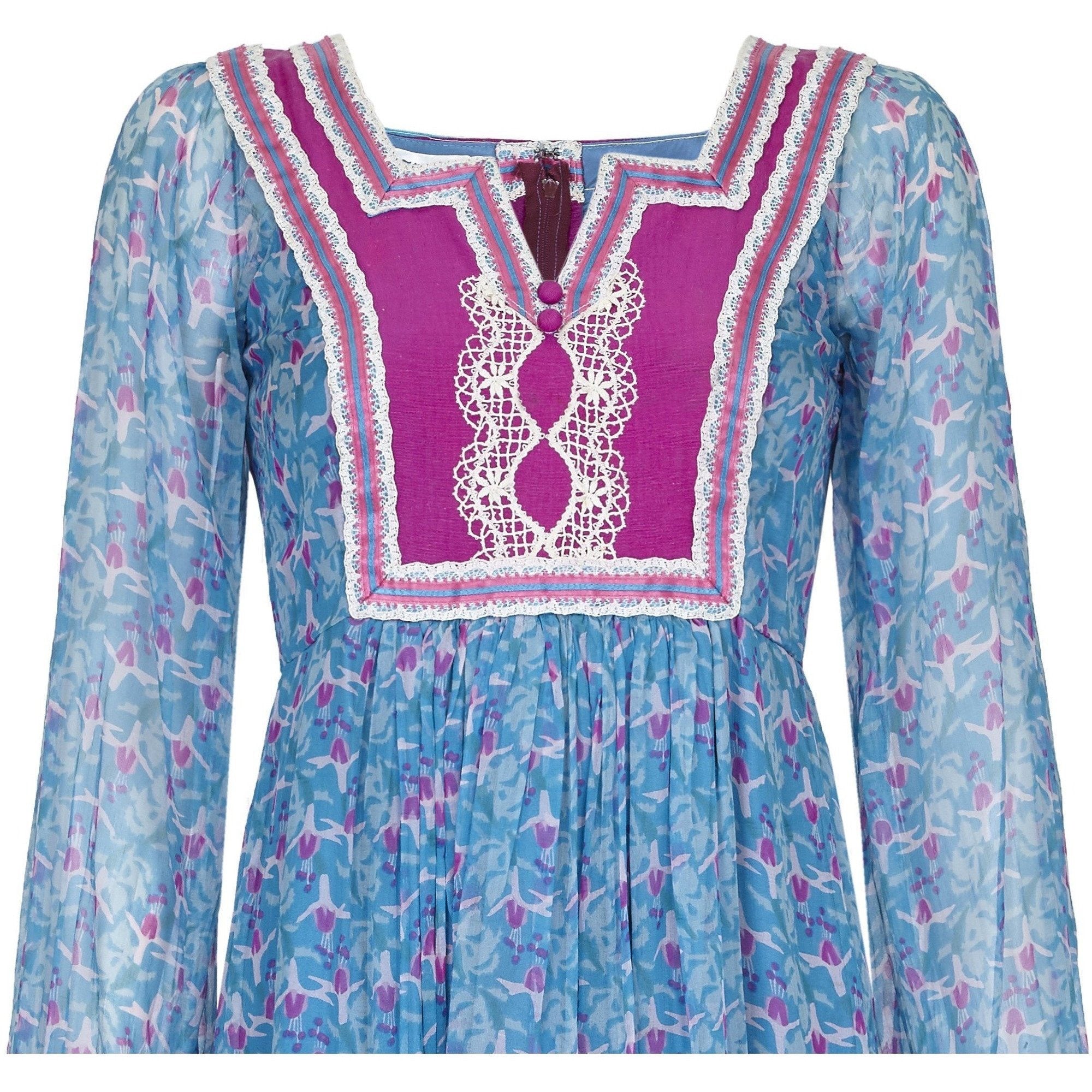 1970s Rumak Couture Boho Silk Chiffon Dress - like Thea Porter-CIRCA VINTAGE LONDON