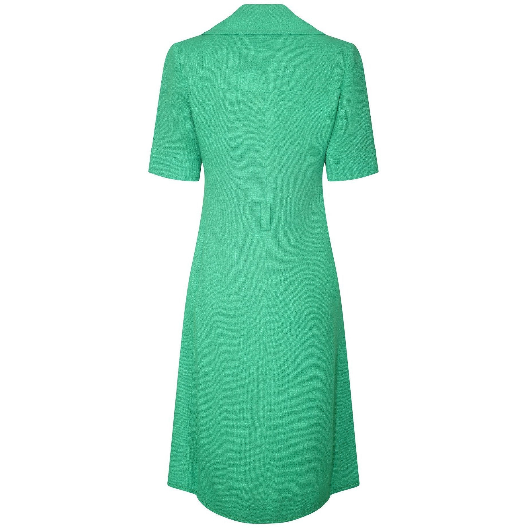 1970s Ted Lapidus Green Linen Double Breasted Shirt Dress