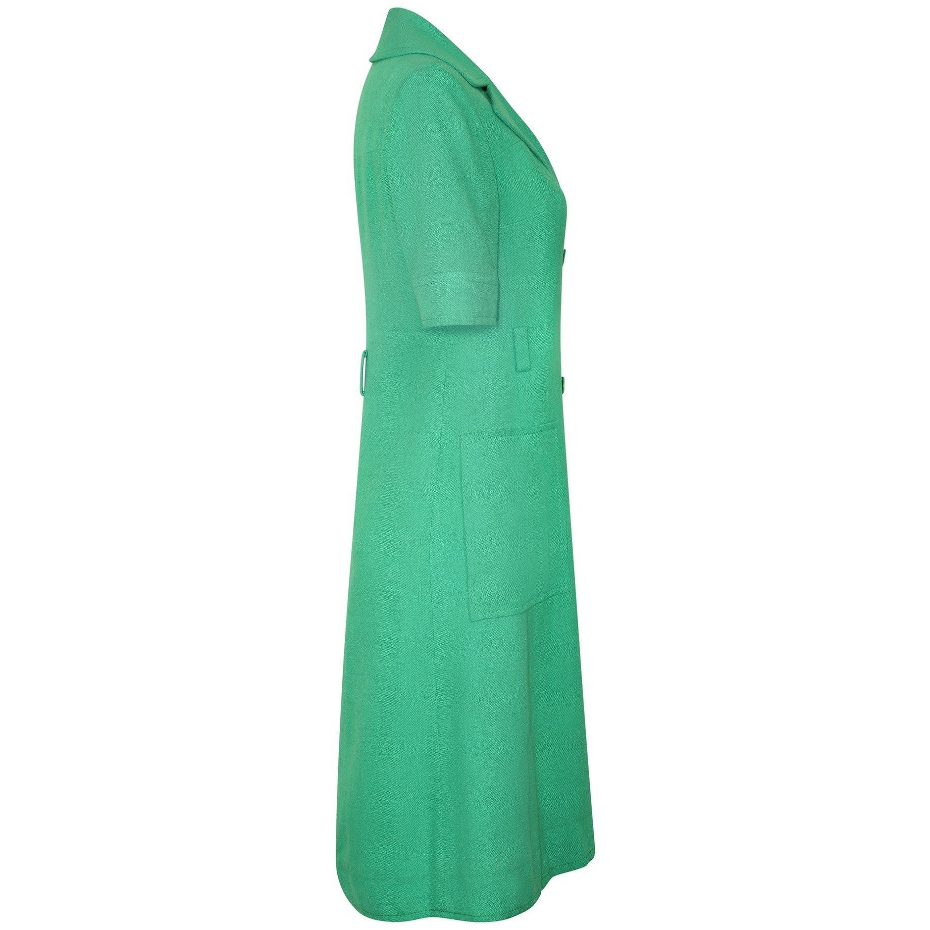 1970s Ted Lapidus Green Linen Double Breasted Shirt Dress