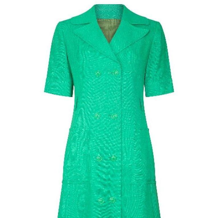 1970s Ted Lapidus Green Linen Coat Dress 1970s Ted Lapidus Green Linen Coat Dress