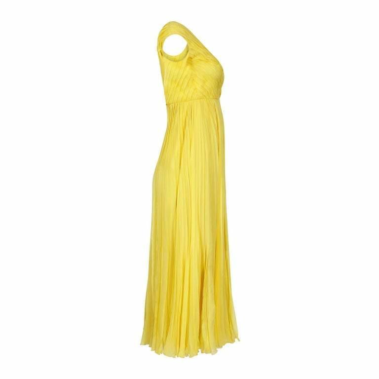 ARCHIVE- 1970s Ted Lapidus Lemon Yellow Pleated Chiffon Dress