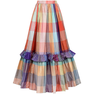 ARCHIVE - 1970s Unknown Couture Colourful Silk Checked Skirt and Cape Ensemble
