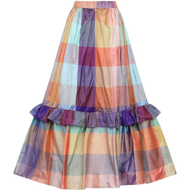 ARCHIVE - 1970s Unknown Couture Colourful Silk Checked Skirt and Cape Ensemble