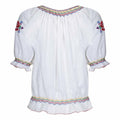 1970s White Cotton Embroidered Hungarian Blouse
