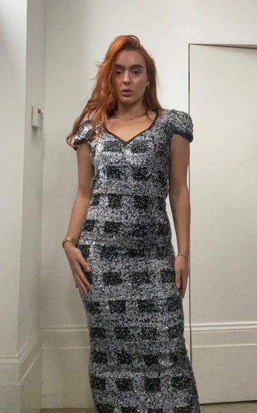 1970s Early 1980s Demi Couture Andre Laug Monochrome Sequin Dress