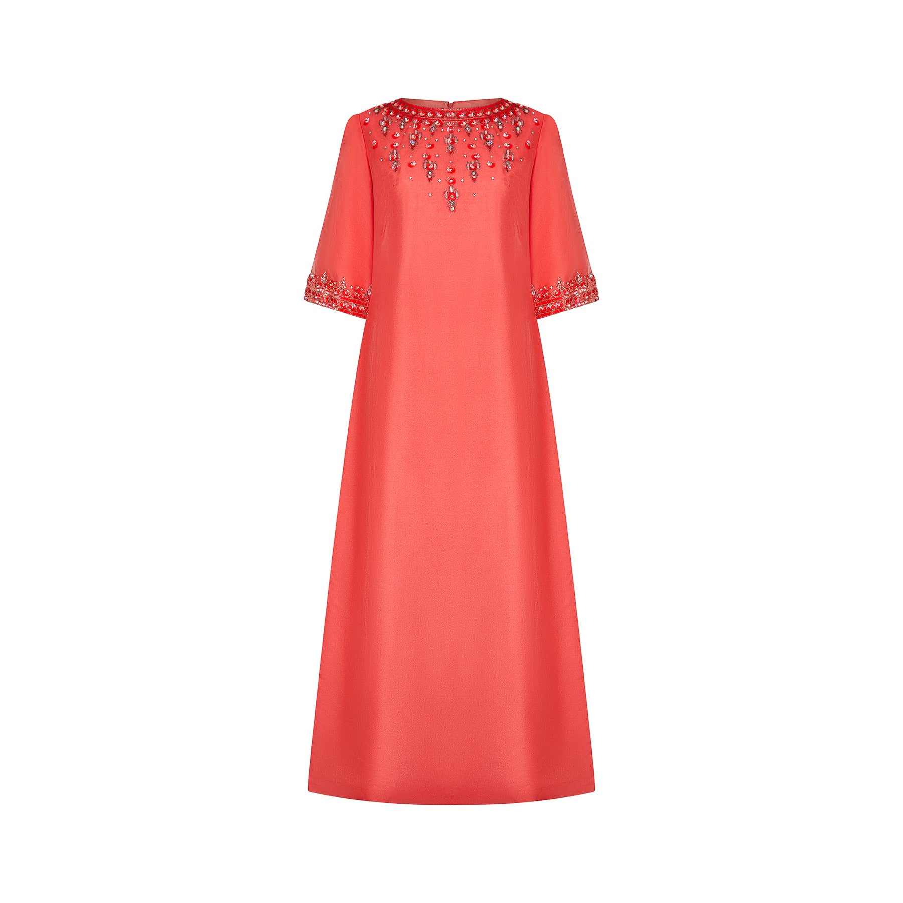 1960s Bramel Model Beaded Coral Red Dress