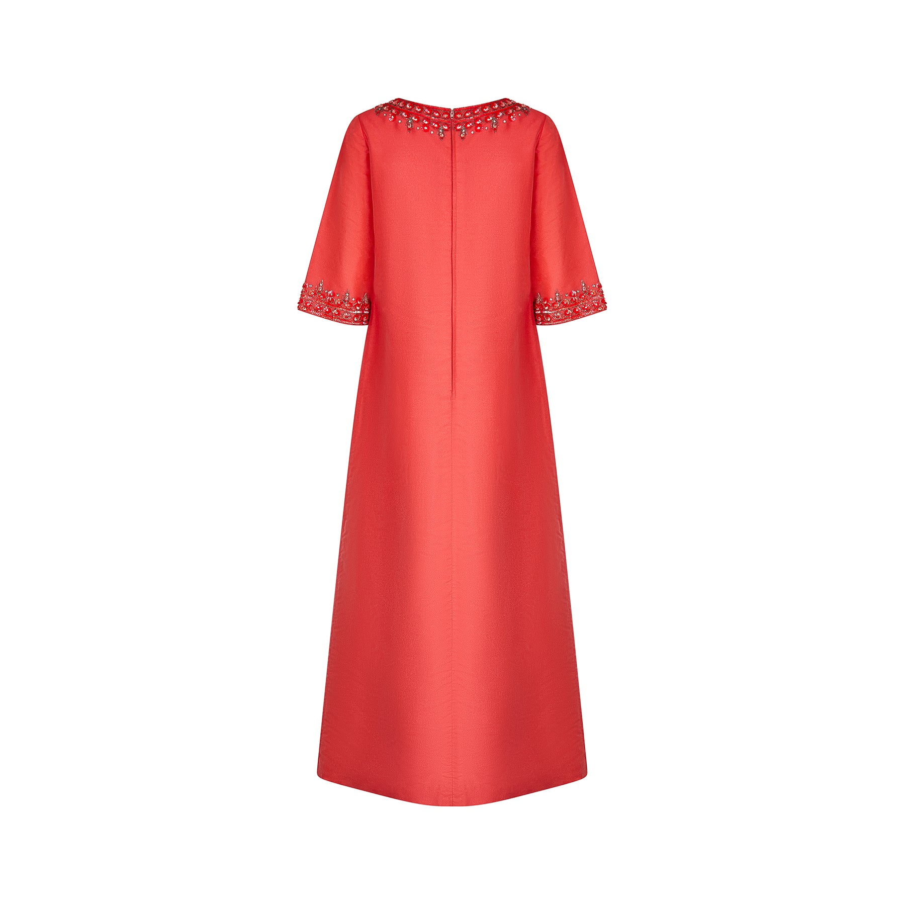 1960s Bramel Model Beaded Coral Red Dress