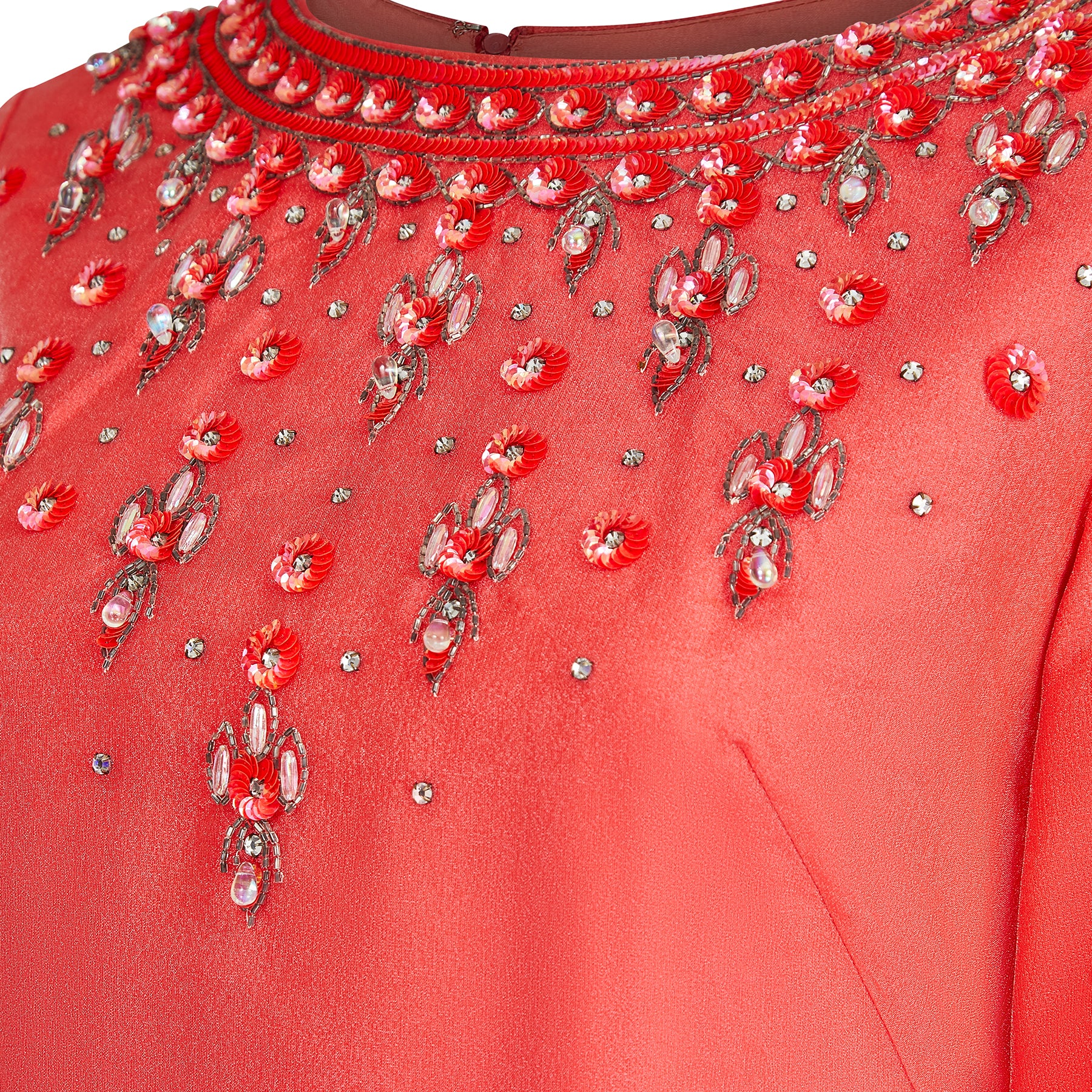 1960s Bramel Model Beaded Coral Red Dress