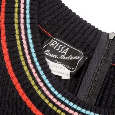 ARCHIVE - 1970s Crissa Black Jersey Knit Wool Ribbed Maxi Dress