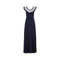 ARCHIVE: 1970s Doree Leventhal Navy and White Knitted Maxi Dress