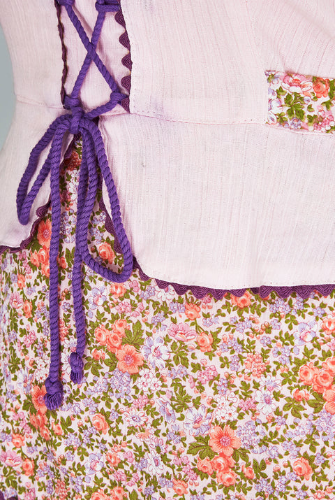 1970s Floral Boho Prairie Corset Dress