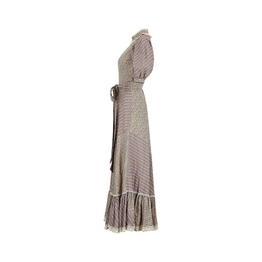 1970s Gina Fratini Patchwork Boho Floral Print Dress