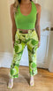 1970s Green Floral Flared Trousers