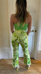 1970s Green Floral Flared Trousers