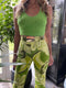 1970s Green Floral Flared Trousers