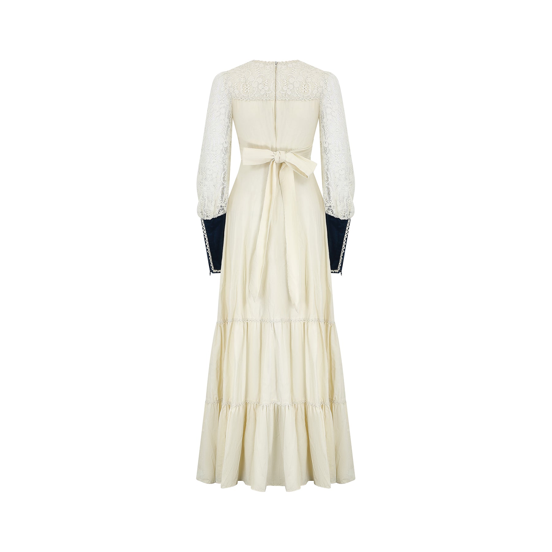 ARCHIVE: 1970s Gunne Sax Cotton Lace and Teal Velvet Dress
