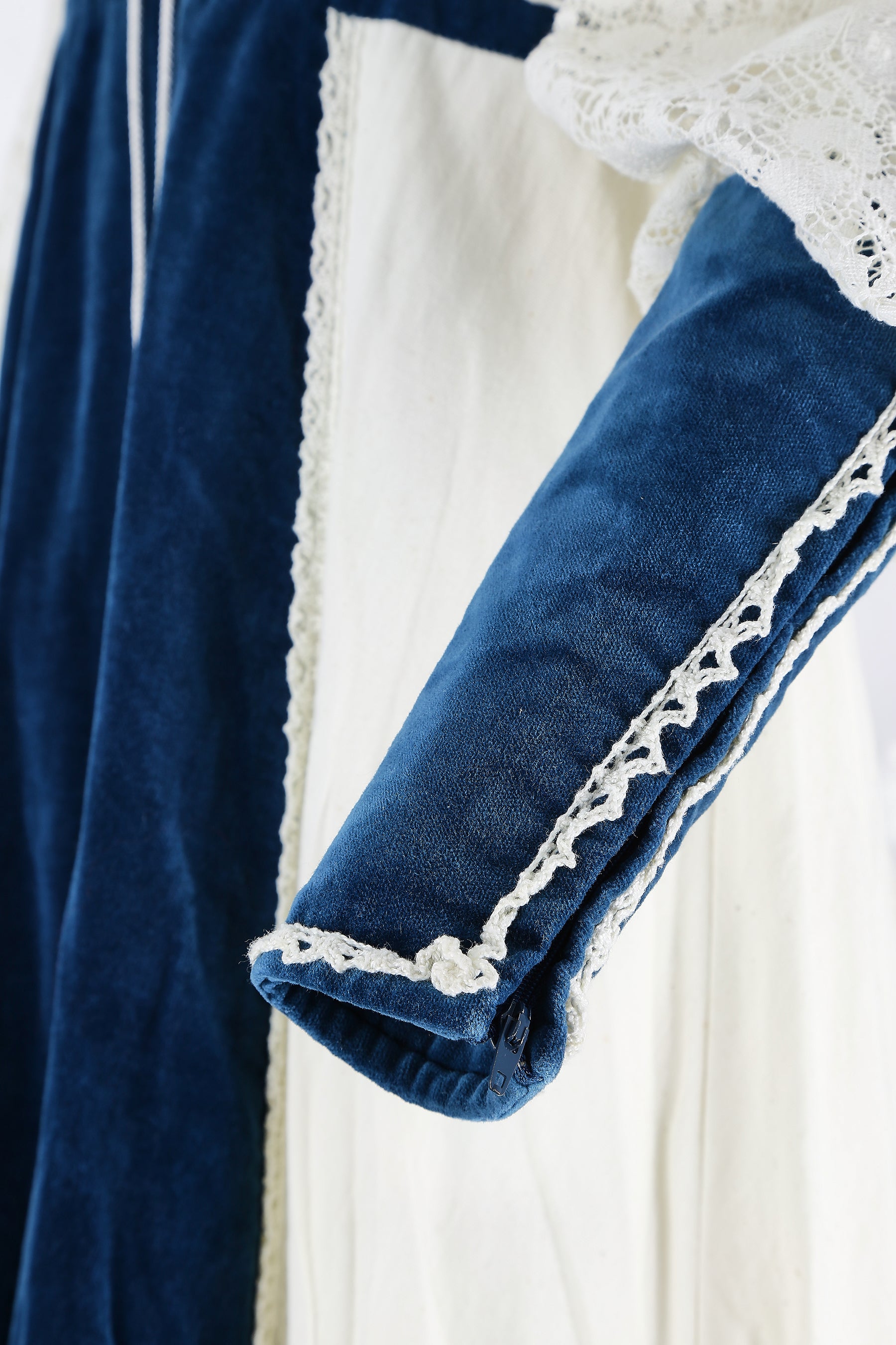 ARCHIVE: 1970s Gunne Sax Cotton Lace and Teal Velvet Dress